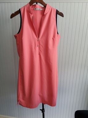 Sleeveless Coral Midi Dress with Front Zip